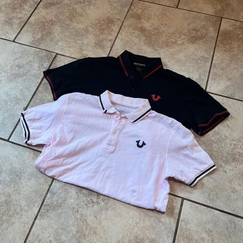 True Religion Polo Shirts Bundle Set Black & Pink Y2K Streetwear